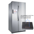 Silver stainless steel side-by-side refrigerator with a premium led cinema lightbox magnetic message board on the door