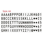Black a4-style alphabet and number lettering set with decorative symbols for premium led cinema lightbox use