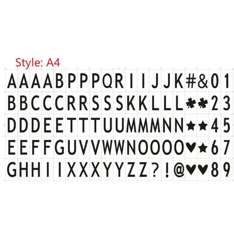 Black a4-style alphabet and number lettering set with decorative symbols for premium led cinema lightbox use