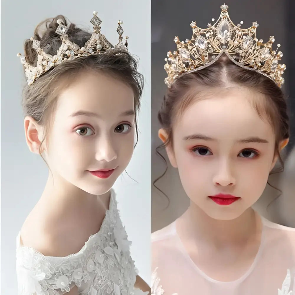 A delicate silver princess girl diamond crown crystal headband adorned with sparkling crystals and intricate filigree
