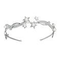 Silver princess xingx bridal crown headband adorned with sparkling diamonds and white pearls in star-shaped designs
