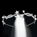 Princess XINGX bridal crown headband adorned with sparkling diamonds and white pearls in a delicate silver design