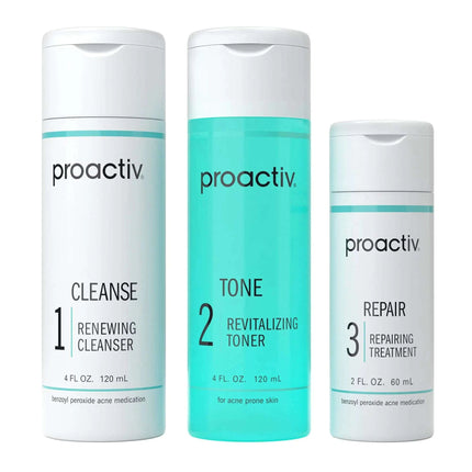 Proactiv 3 Step Acne Treatment - Benzoyl Peroxide Face Wash Repairing Acne Spot Treatment for Face And Body Exfoliating Toner - 60 Day Complete Acne Skin Care Kit - Royalessencelux