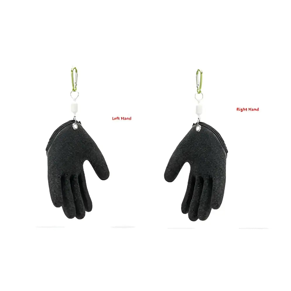 Black textured latex fishing gloves keychain in glove shape with metallic carabiner for professional fisherman catch puncture scrapes