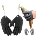 Black textured latex fishing gloves with green carabiner clips and white retractable lanyards for professional fisherman catch protection against puncture scrapes
