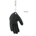 Black textured latex fishing gloves with green carabiner clip for professional fisherman catch protection against puncture scrapes