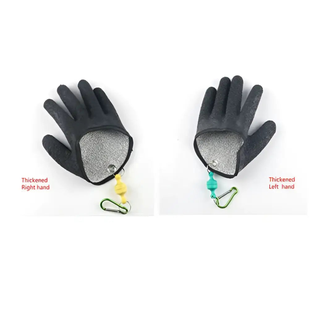 Black latex fishing gloves with reinforced textured palms and thickened fingers for professional fisherman catch protection against puncture scrapes