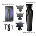 Black professional hair clipper set with adjustable comb attachments and charging cable for precise grooming