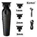 Black Kemei professional hair clipper set with adjustable comb attachments for precise cutting and styling