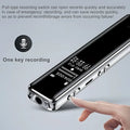 Professional recording pen with noise reduction technology featuring silver black design and metallic edges lcd screen