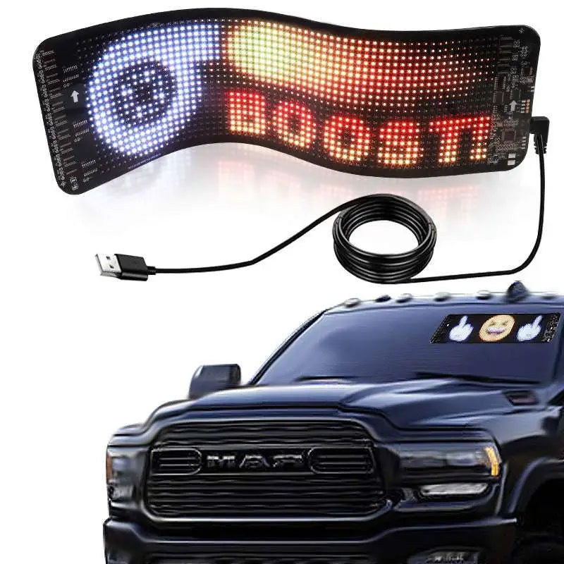Programmable car led flexible display panel with full color led matrix featuring customizable messages and black frame