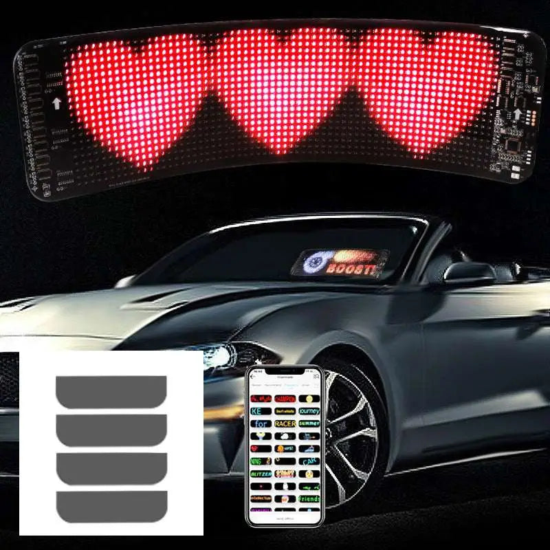 Programmable car led heart display panel in red with customizable patterns and remote control for car led sign use