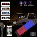 A sleek rectangular programmable car led sign with a black frame and vibrant rgb led matrix lighting shifting colors