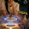 A sleek white and silver cylindrical projection mosquito repellent night light lantern with a glowing blue light ring