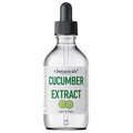 Clear glass bottle with black dropper cap containing pure cucumber extract for skin care by t.botanicals