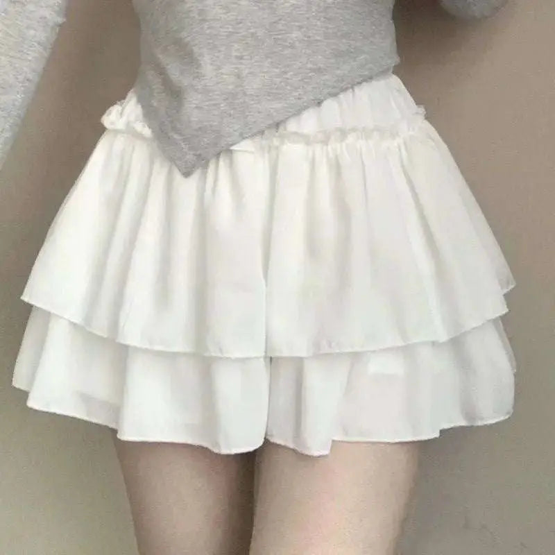 White tiered ruffle pure desire style pettiskirt with elastic waistband slimming ballet skirt for graceful movement