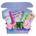 Purple daisy cosmetic bag with white daisies and yellow centers featuring a zipper closure for teen girl gift box