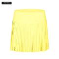 A vibrant beam yellow pleated skirt with a smooth high-waisted waistband for the purple double layer points exercise skort