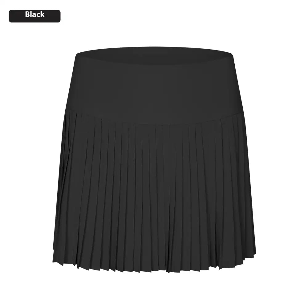 Black pleated tennis skirt suitable as a points exercise skort with purple double layer for three points exercise