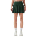 Dark green pleated athletic skirt showing the back side of the purple double layer points exercise skort for three points exercise