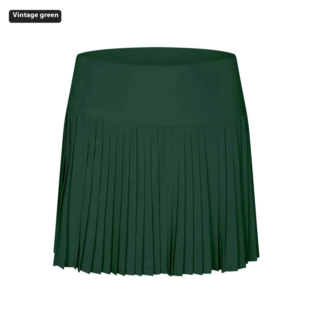 Vintage green pleated tennis skirt paired with purple double layer points exercise skort for three points exercise use