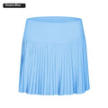 A light blue pleated tennis skirt with a smooth elastic waistband for purple double layer points exercise skort