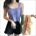 Purple knitted embroidered floral camisole with square neckline and detailed floral embroidery on the front