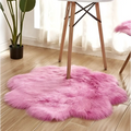 Purple floral shape artificial woolen carpet rug with vibrant pink fluffy faux fur and cloud-like soft long fibers