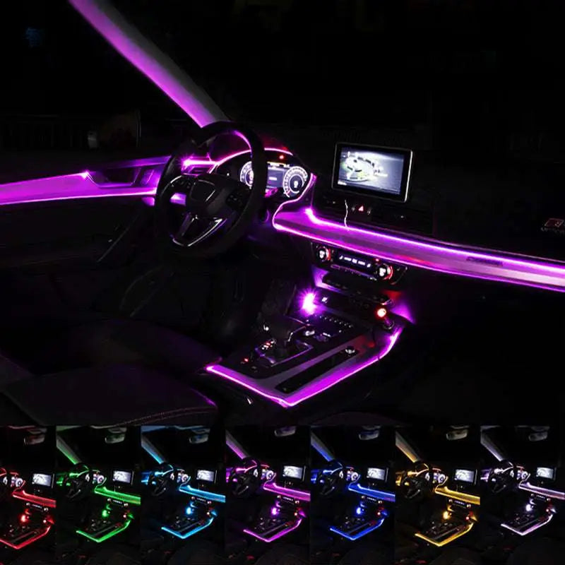 Purple interior car led light strip with optical fiber designed for cigarette lighter head illumination
