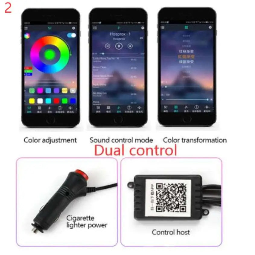 Black cigarette lighter power adapter and control host with qr code for dual-control interior car led optical fiber system