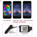 Black smartphone touchscreen showing music control and color adjustment for purple interior car led light strip cigarette lighter