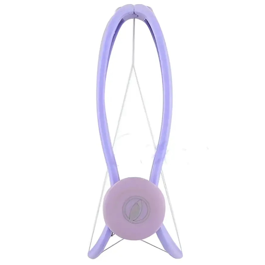 Purple manual cotton hair remover tool with circular base and three thin wires to remove facial hair effectively