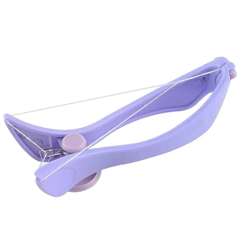 Purple manual cotton hair remover tool with curved handle and adjustable tension knob for facial hair removal