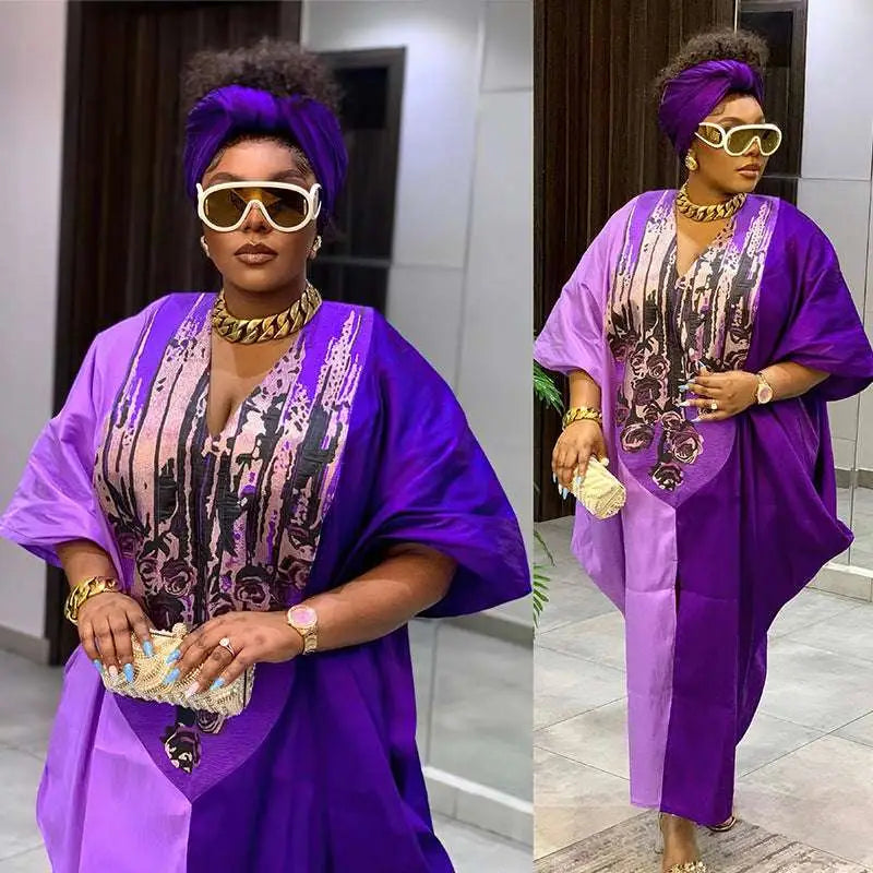 Purple patterned ethnic style loose plus size kaftan dress with flowing fit suitable for casual and ethnic wear