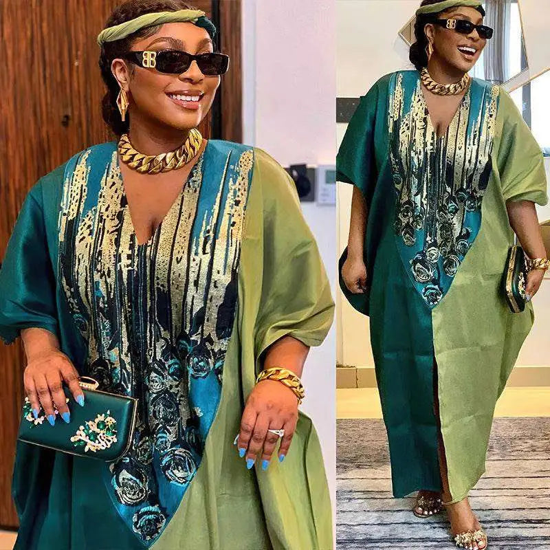 Purple patterned ethnic style loose plus size kaftan dress with flowing fit suitable for casual and ethnic wear