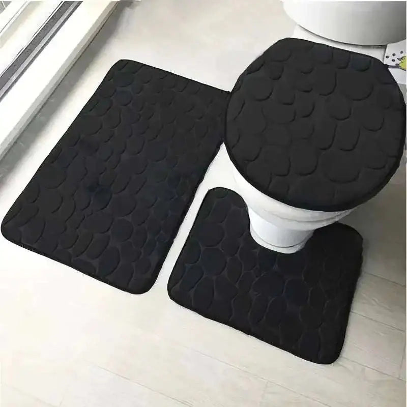 Black bathroom rug set with textured pebble pattern from purple pebble 3 piece bathroom rug set with toilet lid cover