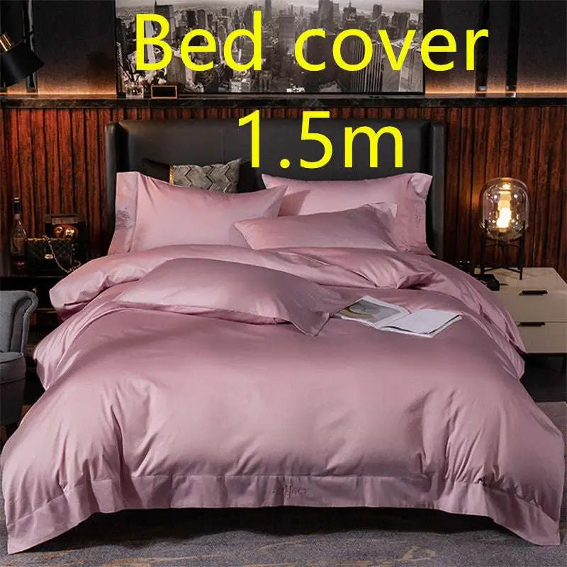 Soft dusty rose satin embroidered four-piece bed sheet set with smooth luxurious finish fabric main component