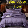 Purple satin embroidered four-piece bed sheet set with matching pillows and smooth fabric main component for 1.5m mattress