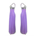 Lavender chiffon bridesmaid dress long with silver sequined halter neckline and ruched waistband for bff bridal gown