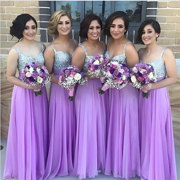 Purple sequin chiffon bridesmaid dress long with sequined top and flowing chiffon skirt ideal as bff bridal gown