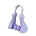 Purple silicone nose reshaping clip featuring a light purple u-shaped silicone nose beauty device with curved handle and two nostril openings