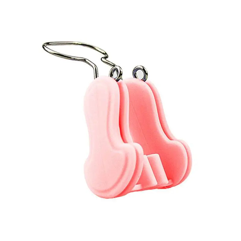 Purple silicone nose reshaping clip with a u-shaped silicone nose separator and white curved handle beauty device
