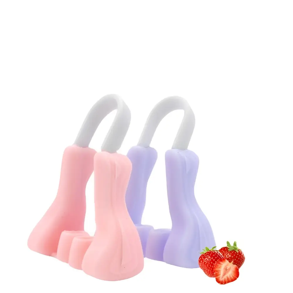 Pink and lavender u-shaped silicone nose reshaping clip with white handles beauty device for nose shaping