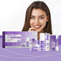 Purple toned teeth set featuring teeth whitening and breath freshener products in sleek modern purple and white packaging