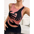 Purple y2k printed tank mesh vest featuring a pink hand graphic with rhinestone nail accents