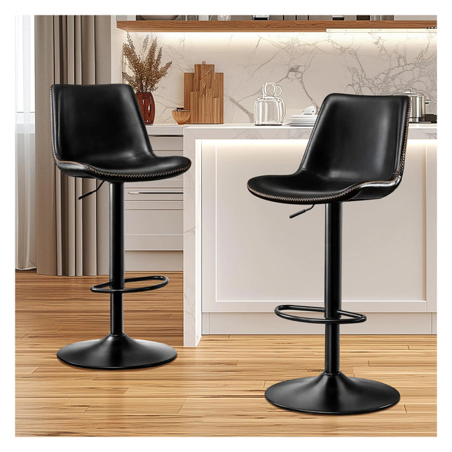 STOOLINK Modern Bar Stool Height Adjustable Microfiber Leather Bar Chair X-Large Base and Seat Bar Chairs Ergonomic Heavy Duty Counter Height Chair for Kitchen Dining Pub Cafe Set of 2 Black - Royalessencelux