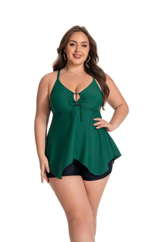 Etomax Women Plus Size Tankini Top Tummy Control Bathing Suits Top Ruched Tank Top Flowy Swimsuit Top No Bottom Green
