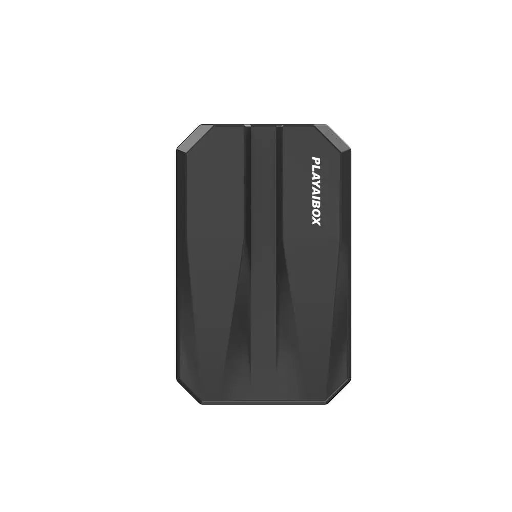 Black playaibox external hard drive with sleek angular design and matte finish for qualcomm android wireless car ai box use
