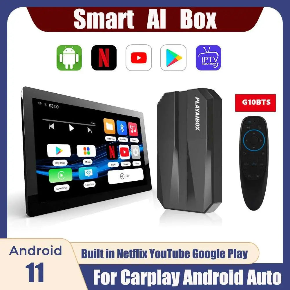 Black playaibox g10bts smart ai box with touchscreen and remote control for qualcomm android wireless carplay original
