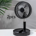 Black portable telescopic folding fan with circular grille and adjustable stand in sleek modern design